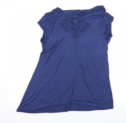 Additional front view of Preworn women’s blue jersey basic t-shirt, size UK 12