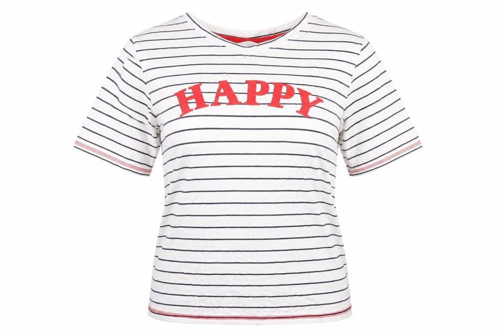 Marks & Spencer Womens White Striped  Top Pyjama Top Size 6  - happy
