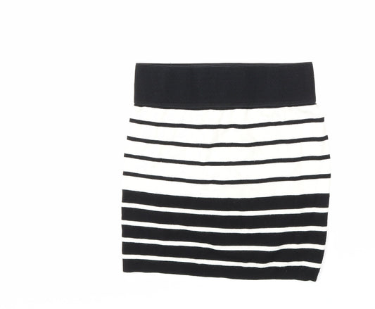 Preworn Womens White Striped Knit Mini Skirt Size 26 in
