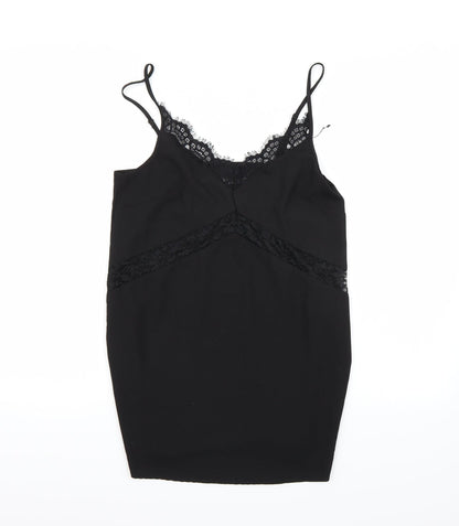 Front view of Missguided women’s black basic tank, size UK 8