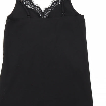Brand and care label for Missguided women’s black basic tank, size UK 8