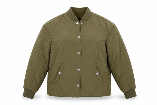 Front view of H&M women’s green jacket coat, size UK 4