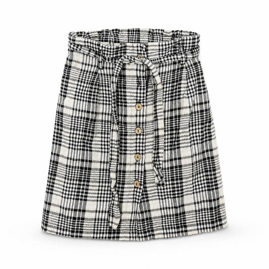 Front view of New Look women’s white check a-line skirt, size UK 8