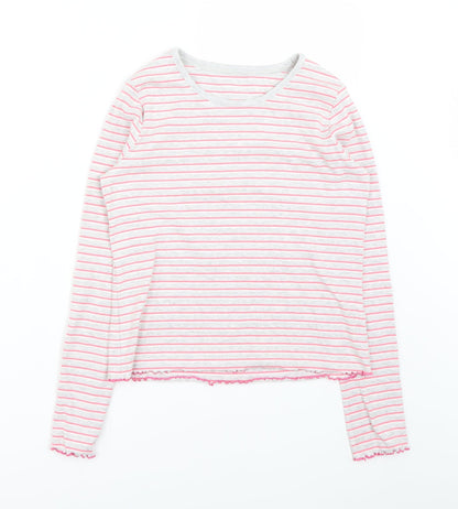 Front view of Marks & Spencer girls’ grey striped basic t-shirt, size 12-13, years
