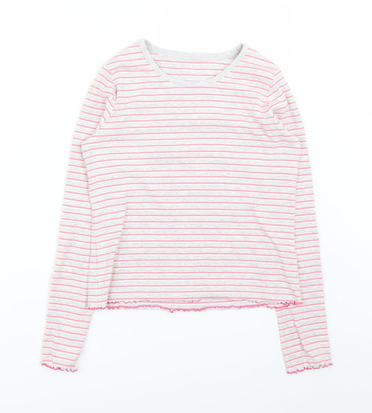 Marks and Spencer Girls Grey Striped  Basic T-Shirt Size 12-13 Years