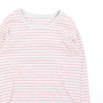 Close-up detail of Marks & Spencer girls’ grey striped basic t-shirt, size 12-13, years