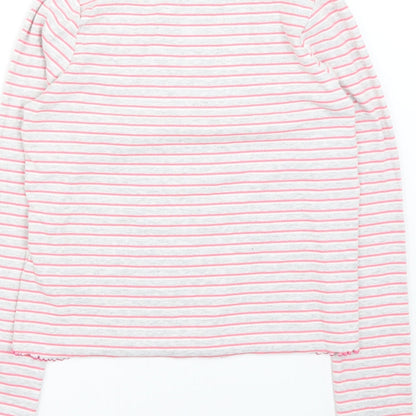Brand and care label for Marks & Spencer girls’ grey striped basic t-shirt, size 12-13, years