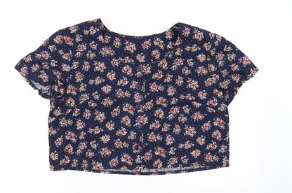Additional front view of Nightingales women’s blue floral basic button-up, size UK 16