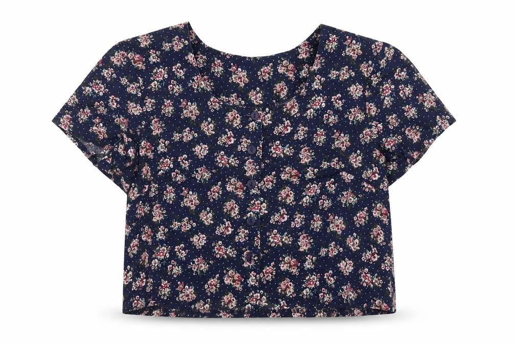 Nightingales Womens Blue Floral  Basic Button-Up Size 16