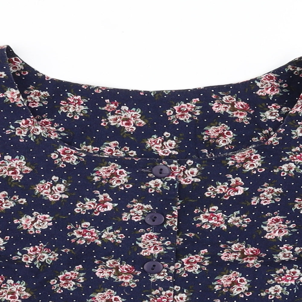 Nightingales Womens Blue Floral  Basic Button-Up Size 16