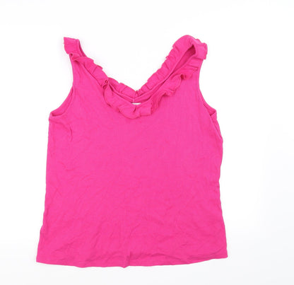 Front view of Preworn women’s pink basic tank, size L