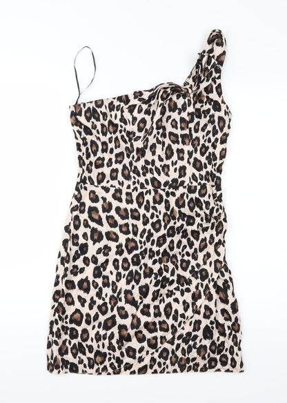 Additional front view of Miss Selfridge women’s brown animal print shift, size UK 10