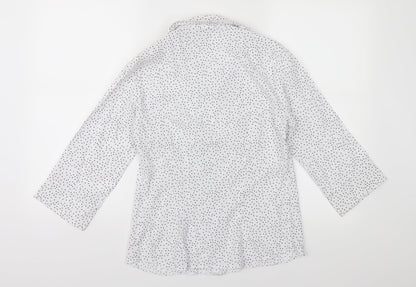 Back view of BHS women’s white polka dot basic button-up, size UK 10