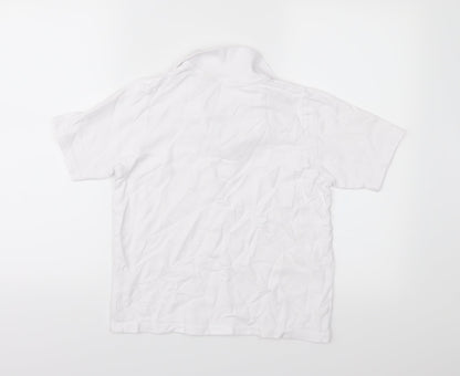 Back view of EWM women’s white basic polo, size S