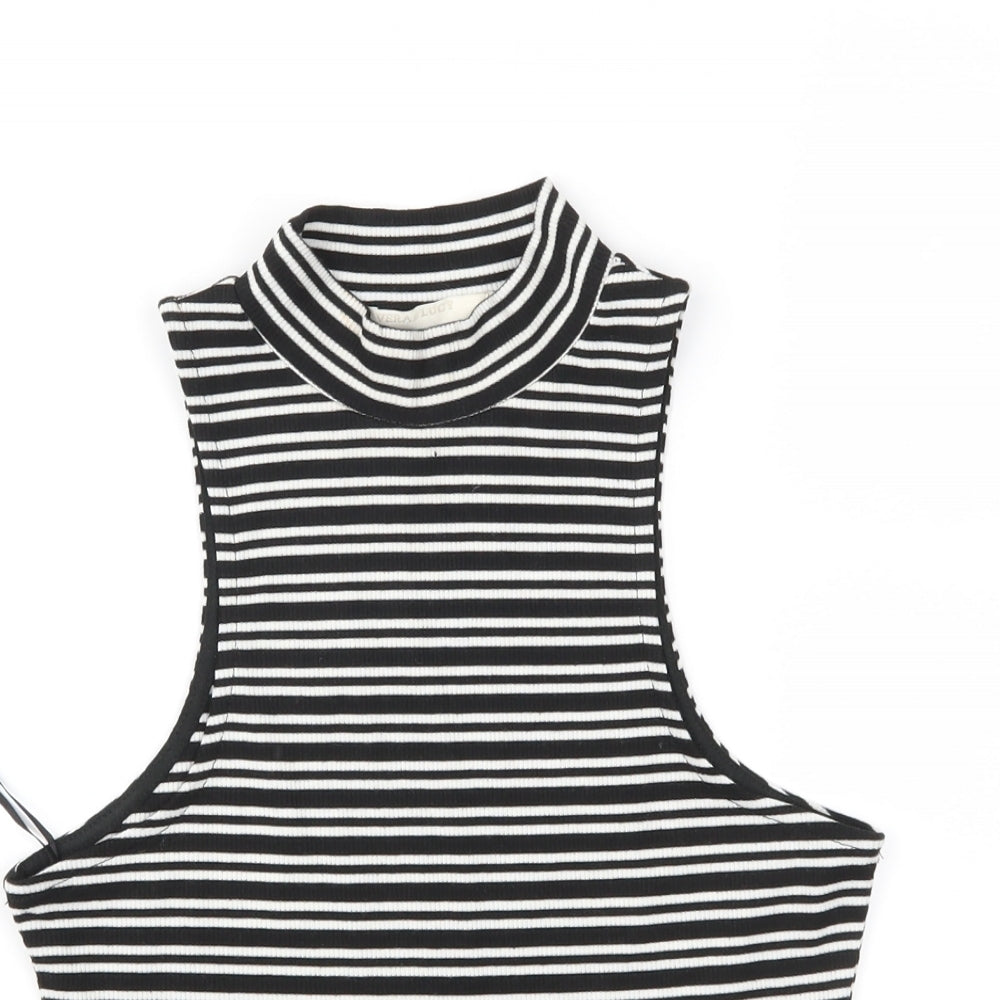 Vera & Lucy Womens Black Striped Jersey Basic T-Shirt Size M
