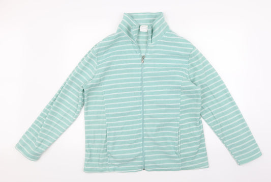 Anne De Lancay Womens Blue Striped Fleece Jacket  Size L