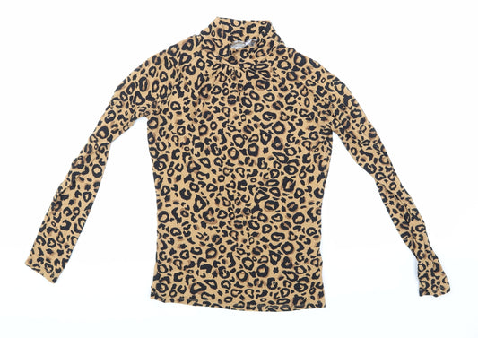 Apricot Womens Brown Animal Print  Basic T-Shirt Size 8