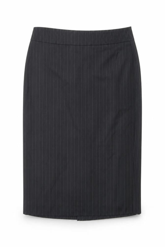Front view of ESPRIT women’s black striped a-line skirt, size UK 12