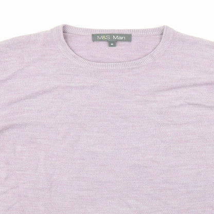 Close-up detail of Marks & Spencer men’s purple jumper, size M