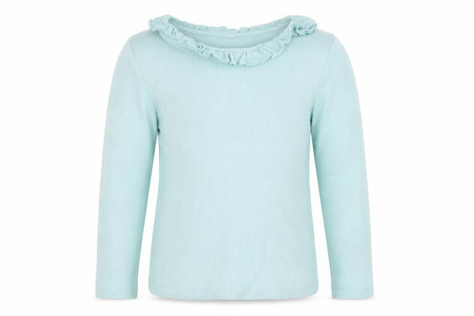 Front view of Uniqlo girls’ blue basic t-shirt, size 5-6, years