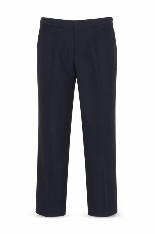 Front view of Walters men’s blue trousers, size 36, 28-inch leg