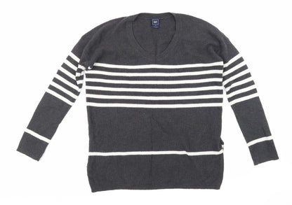 Additional front view of Gap women’s grey striped knit jumper, size M