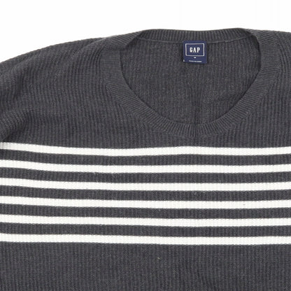 Close-up detail of Gap women’s grey striped knit jumper, size M