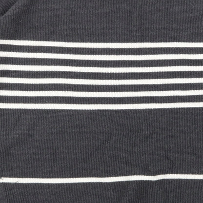 Brand and care label for Gap women’s grey striped knit jumper, size M