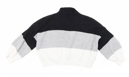 Front view of Cameo Rose women’s grey striped knit jumper, size L