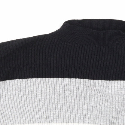 Close-up detail of Cameo Rose women’s grey striped knit jumper, size L