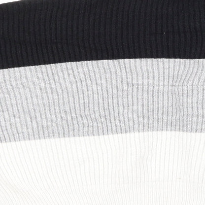 Brand and care label for Cameo Rose women’s grey striped knit jumper, size L