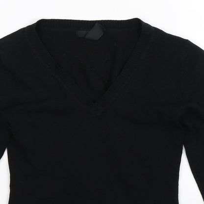 Close-up detail of H&M women’s black jumper, size S
