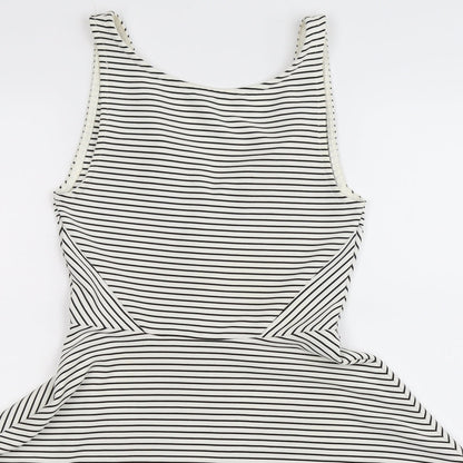 Close-up detail of Divided women’s white striped fit & flare, size UK 8