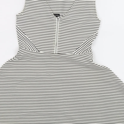 Brand and care label for Divided women’s white striped fit & flare, size UK 8