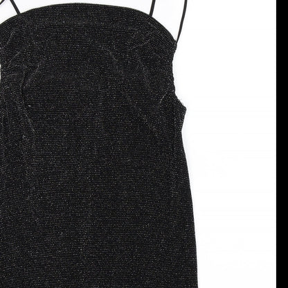 Close-up detail of Miss Selfridge women’s black mini, size UK 10