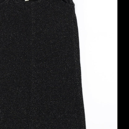 Brand and care label for Miss Selfridge women’s black mini, size UK 10