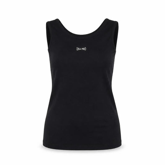 Front view of USA Pro women’s black jersey tank, size UK 8