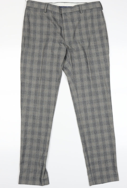 Marks and Spencer Womens Grey Check   Trousers Size 34 L28 in