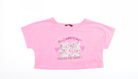 George Girls Pink   Cropped T-Shirt Size 7-8 Years  - graphic