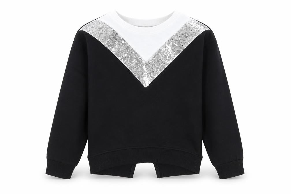 Matalan Girls Black Striped  Pullover Sweatshirt Size 8 Years