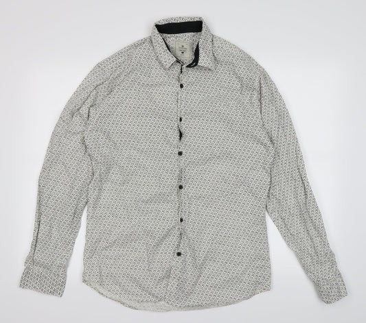 CHARCOAL Mens Ivory Animal Print   Button-Up Size L