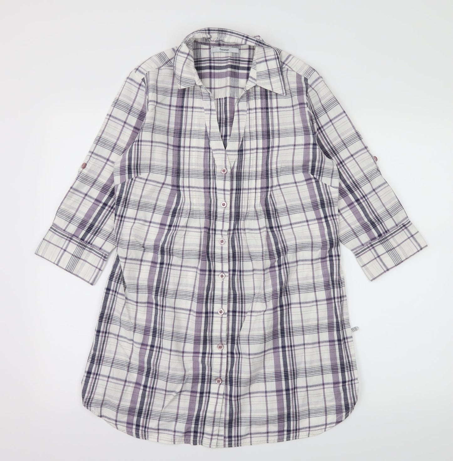 George Womens White Plaid  Basic Button-Up Size 10