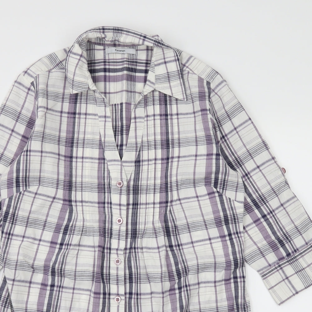 George Womens White Plaid  Basic Button-Up Size 10
