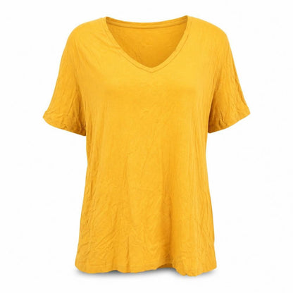 Front view of Shop 1One women’s yellow jersey basic t-shirt, size UK 14