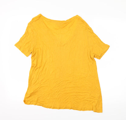 Back view of Shop 1One women’s yellow jersey basic t-shirt, size UK 14