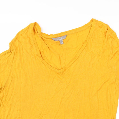Close-up detail of Shop 1One women’s yellow jersey basic t-shirt, size UK 14