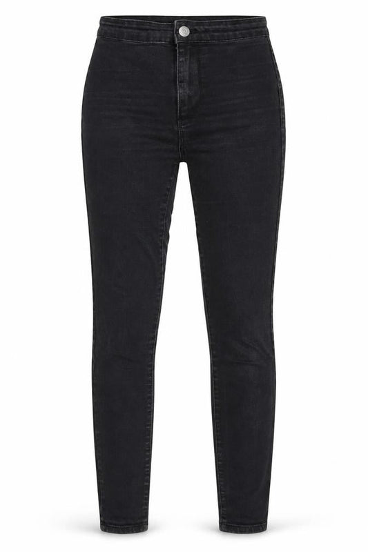 Front view of Denim & Co. women’s black denim skinny jeans, size UK 6, 27-inch leg