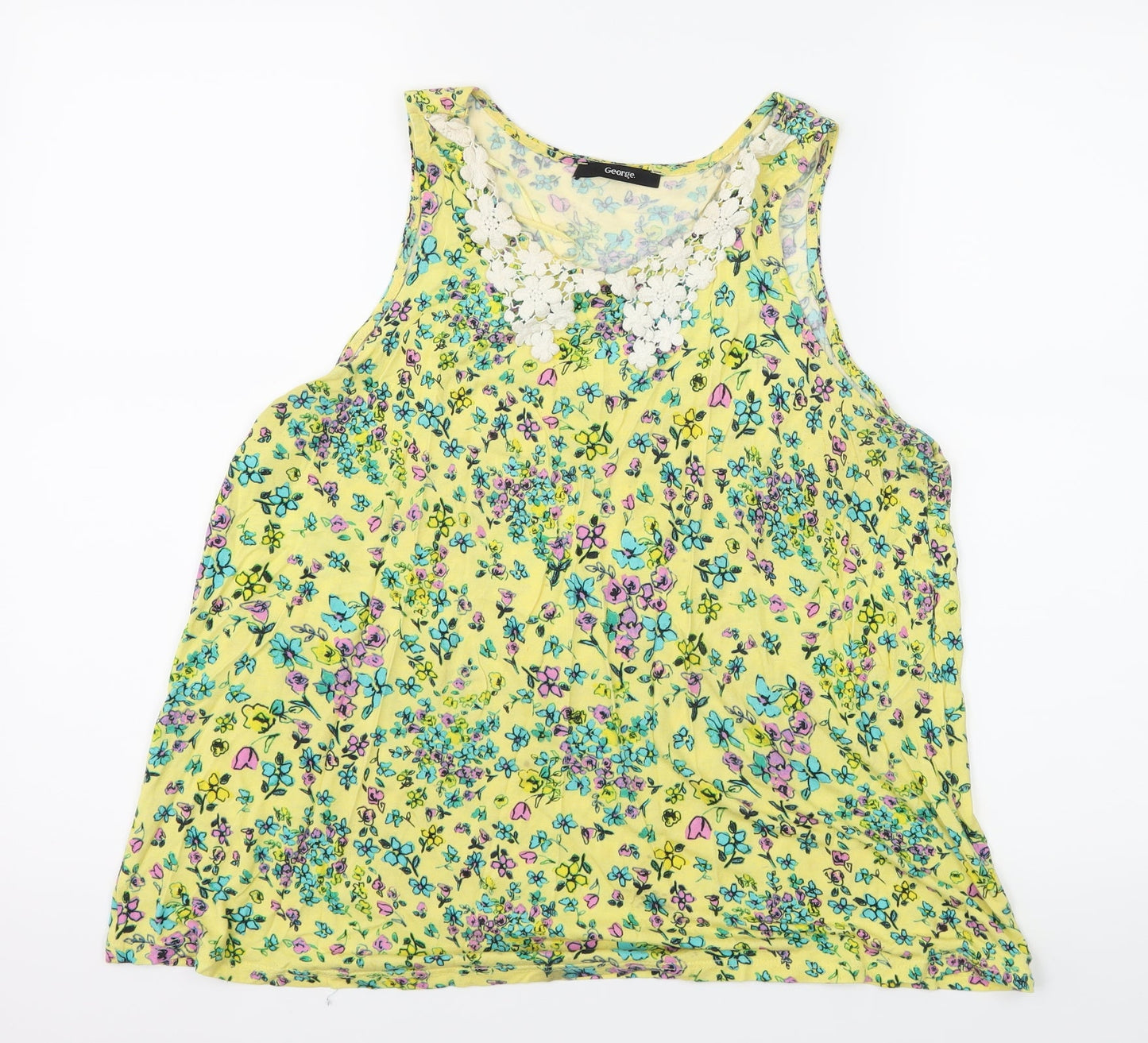 George Womens Yellow Floral  Basic Tank Size 14