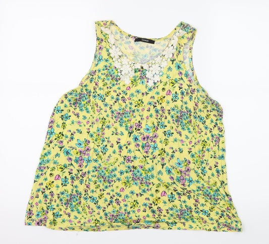 George Womens Yellow Floral  Basic Tank Size 14