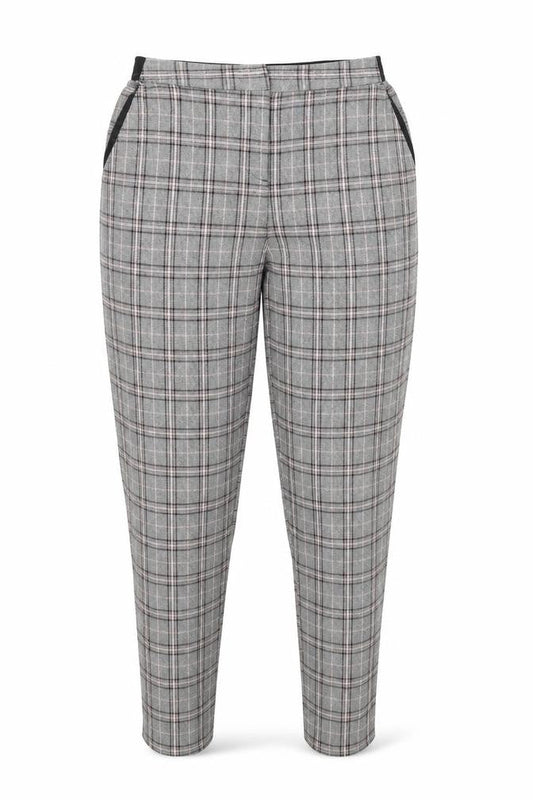 Front view of Primark women’s grey check trousers, size UK 6, 23-inch leg